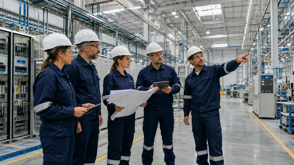 Equipo técnico de Retia reunido en planta